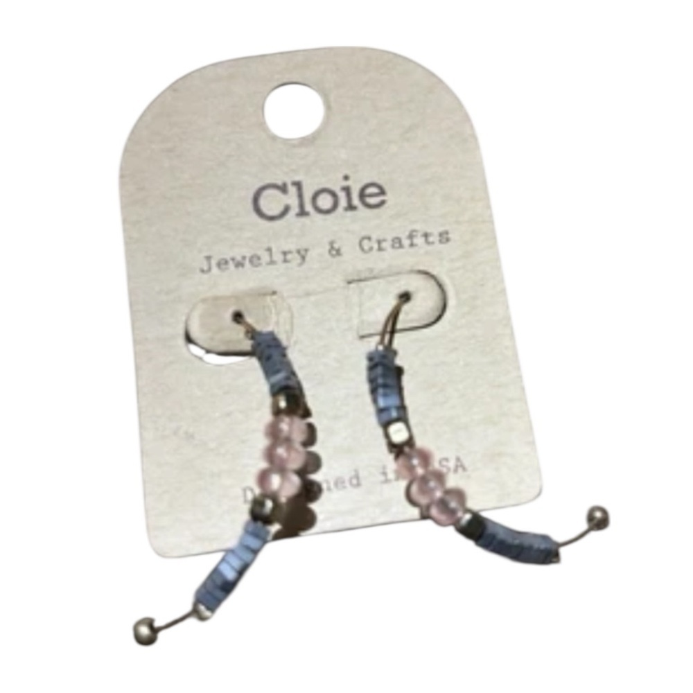 Cloie Beaded Hoop Earrings Pink Blue Boho Style - Picture 2 of 6